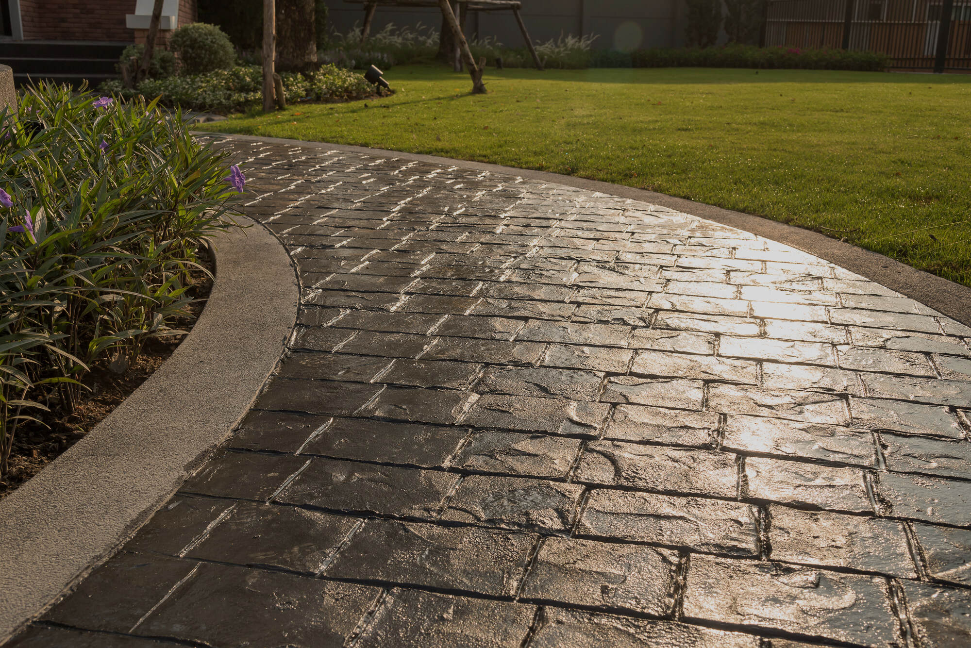 Decorative stamped concrete walkway